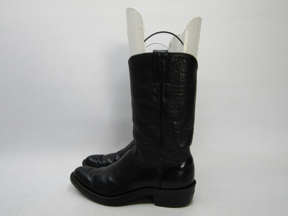 Justin Mens Size 7 C (Narrow Width) Black Leather Cowboy Western Boots